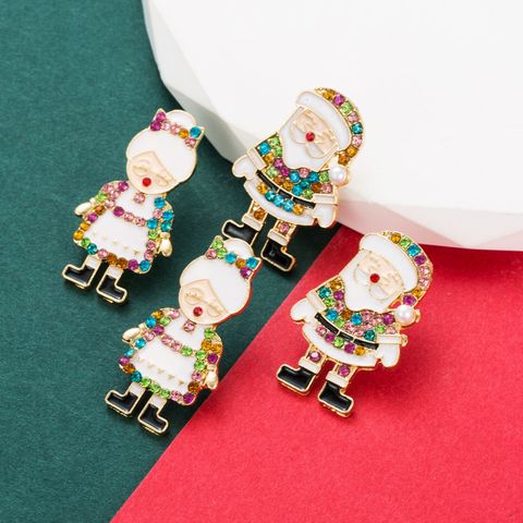 Cute Santa Claus Alloy Enamel Artificial Pearls Rhinestones Women's Ear Studs 1 Pair