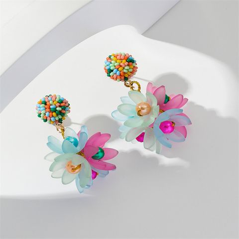 Elegante Flor Arílico Aleación Mujeres Aretes 1 Par