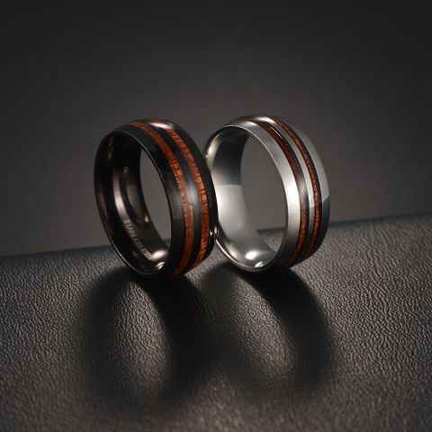 Simple Style Round Stripe Titanium Steel Epoxy Men's Rings