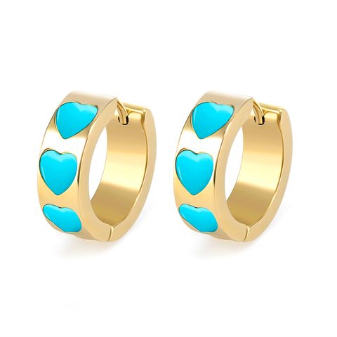 Retro Heart Shape Copper Plating Inlay Turquoise Zircon Earrings 1 Pair