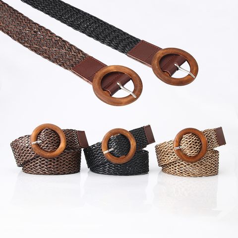 Basic Round Pu Leather Straw Women's Leather Belts