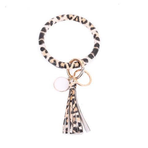 1 Piece Simple Style Zebra Leopard Pu Leather Tassel Bag Pendant Keychain
