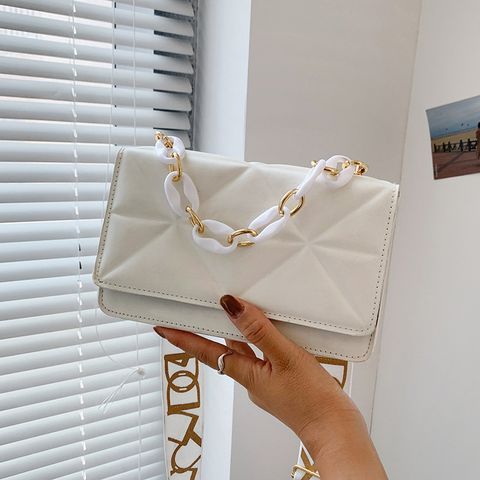 White Black Brown Pu Leather Solid Color Chain Square Evening Bags