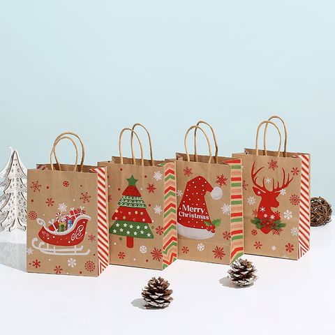 Christmas Retro Christmas Hat Christmas Tree Elk Paper Holiday Gift Bags