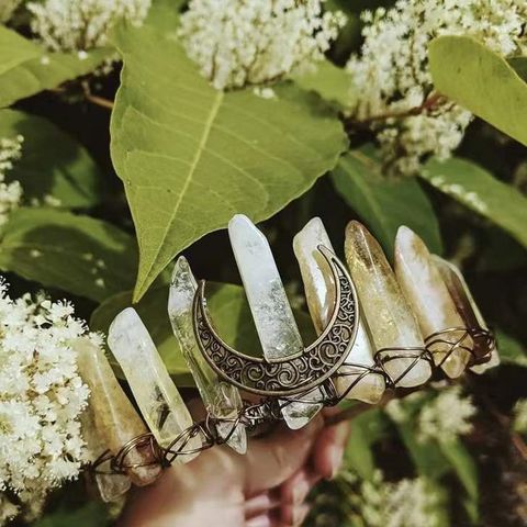Retro Moon Crown Natural Crystal Hollow Out Hair Combs Crown