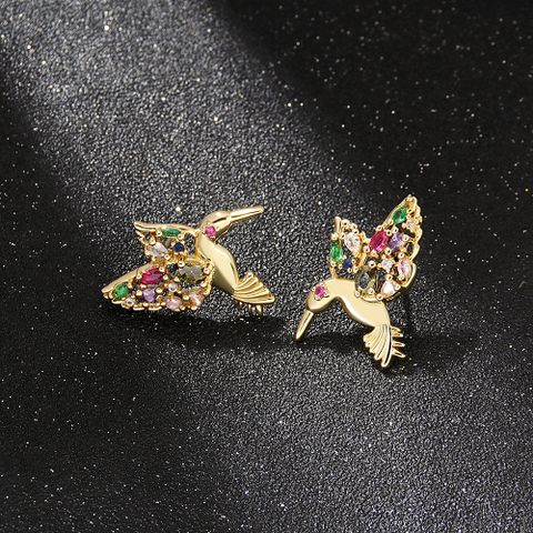 Fashion Bird Copper Plating Zircon Ear Studs 1 Pair