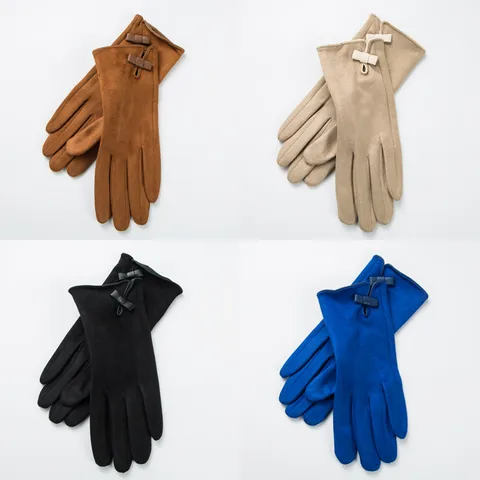 Women's Fashion Bow Knot Faux Suede Gloves 1 Pair