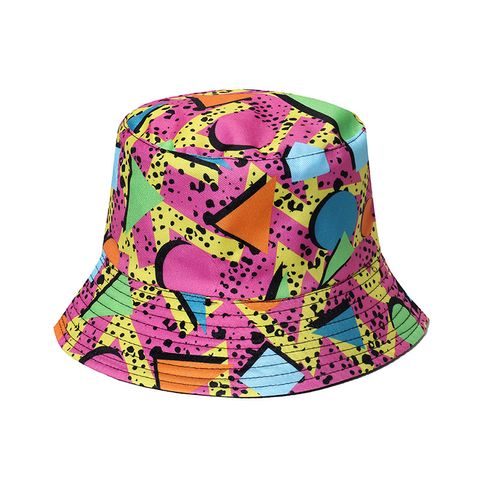 Unisex Vintage Style Simple Style Geometric Graffiti Printing Wide Eaves Bucket Hat