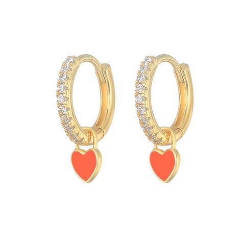 Fashion Heart Shape Copper Enamel Inlay Zircon Drop Earrings 1 Pair