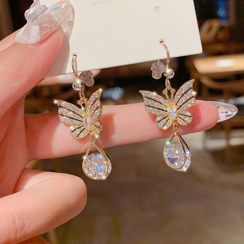 Fashion Butterfly Alloy Plating Inlay Zircon Women's Drop Earrings 1 Pair