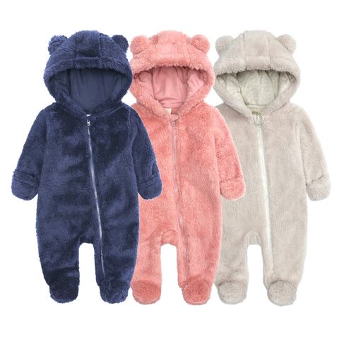 Cute Solid Color Velvet Polyester Baby Rompers