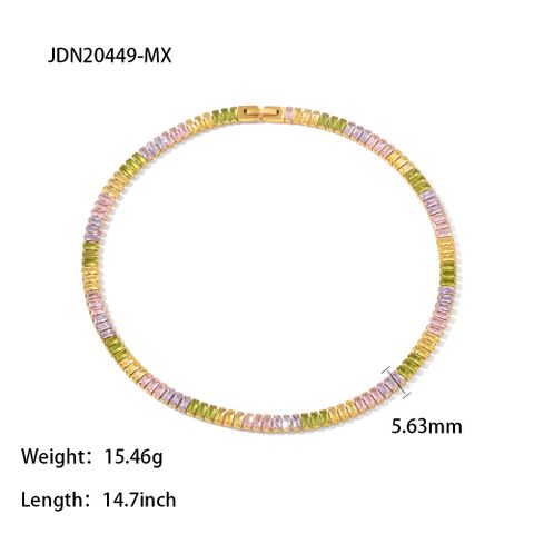Fashion Multicolor Stainless Steel Inlay Zircon Necklace
