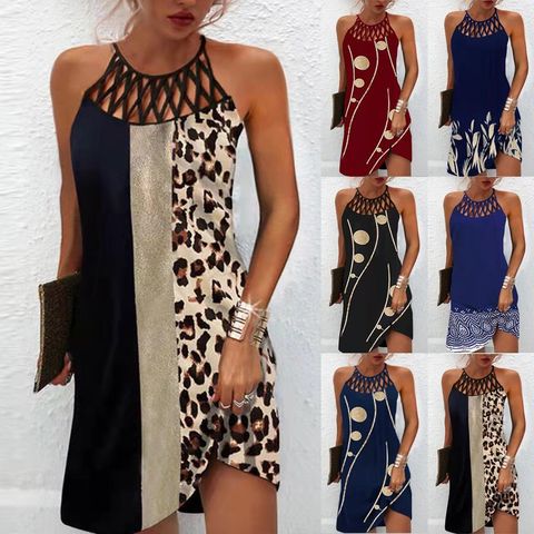 Women's A-line Skirt Vintage Style Halter Neck Hollow Out Sleeveless Printing Knee-length Daily