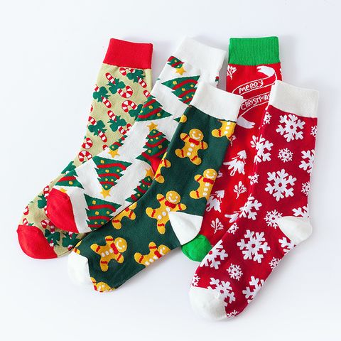 Unisex Fashion Christmas Tree Snowflake Cotton Jacquard Crew Socks