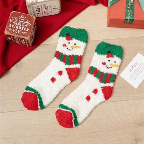 Women's Christmas Cartoon Polyester Jacquard Crew Socks A Pair