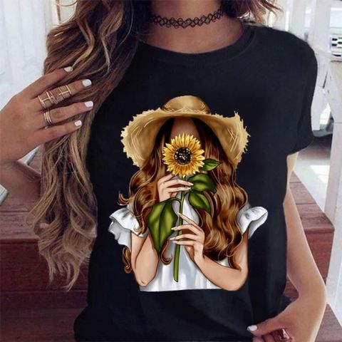 Women's T-shirt Short Sleeve T-shirts Printing Casual Flower