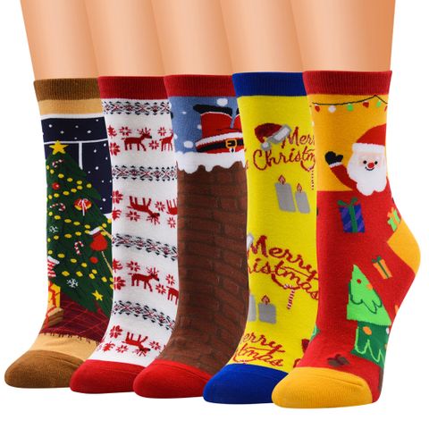 Frau Mode Weihnachtsbaum Baumwolle Jacquard Crew Socken