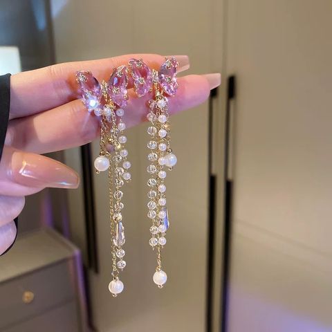 Sweet Flower Butterfly Alloy Tassel Artificial Rhinestones Artificial Pearls Women's Drop Earrings 1 Pair