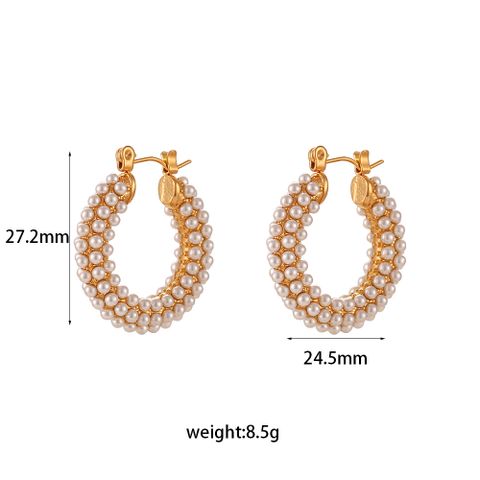 Mode Geometrisch Rostfreier Stahl Inlay Künstliche Perlen Vergoldet Reif Ohrringe 1 Paar