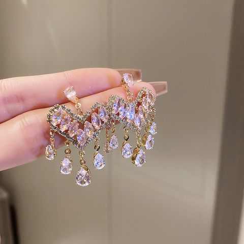 Fashion Heart Shape Butterfly Alloy Inlay Rhinestones Women's Drop Earrings 1 Pair
