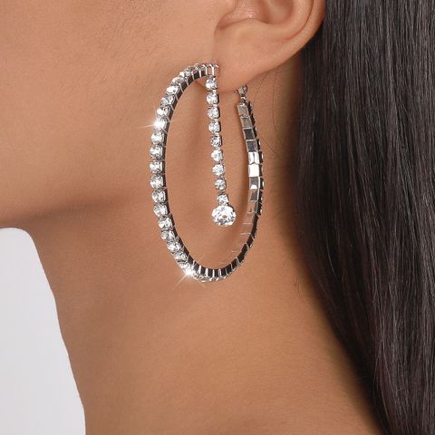 1 Pair Fashion Geometric Rhinestone Iron Hoop Earrings