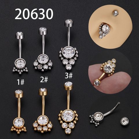 Simple Style Round Stainless Steel Inlay Zircon Belly Ring 1 Piece