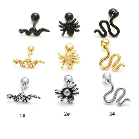 1 Piece Cool Style Snake Spider Plating Titanium Steel Ear Studs