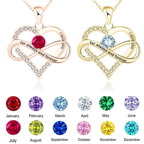1 Pieza Moda Forma De Corazón Aleación Enchapado Diamantes De Imitación Piedra De Nacimiento Mujeres Collar Colgante