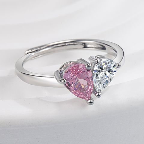 Estilo Simple Forma De Corazón Cobre Embutido Diamantes De Imitación Anillos De Pareja 1 Pieza