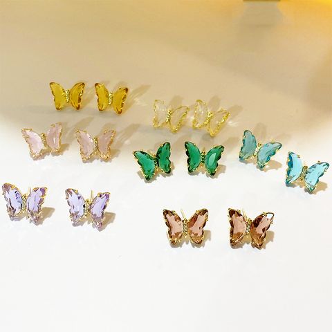 1 Pair Fashion Butterfly Artificial Crystal Inlay Crystal Women's Ear Studs