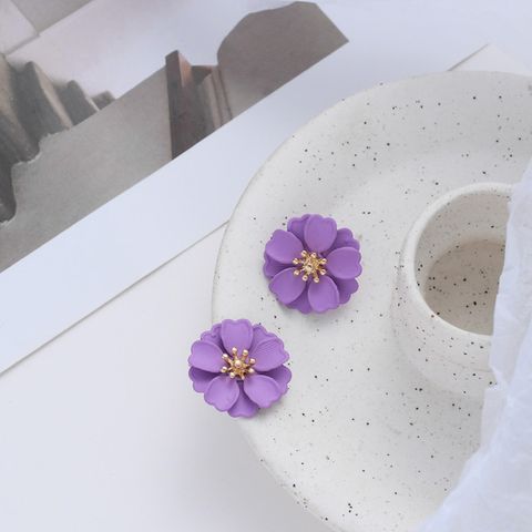1 Pair Sweet C Shape Flower Plating Inlay Metal Artificial Gemstones Artificial Pearls Hoop Earrings Drop Earrings Ear Studs