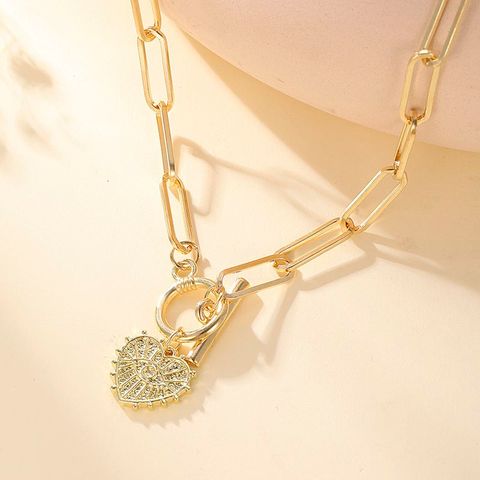 1 Piece Simple Style Devil's Eye Heart Shape Alloy Plating Rhinestones Women's Pendant Necklace