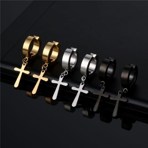 1 Piece Fashion Cross Titanium Steel Plating Drop Earrings