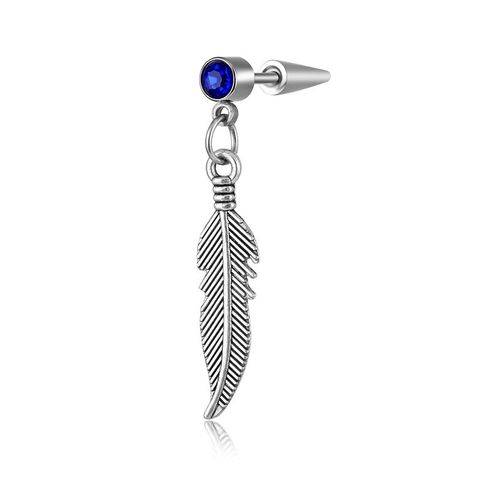 Fashion Feather Stainless Steel Inlay Artificial Gemstones Drop Earrings 1 Piece