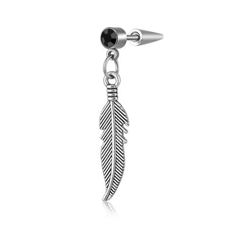 Fashion Feather Stainless Steel Inlay Artificial Gemstones Drop Earrings 1 Piece