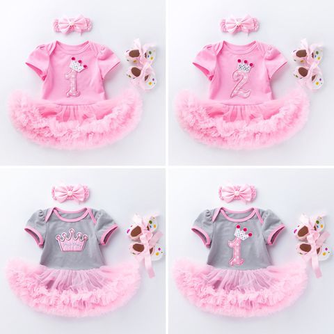 Birthday Fashion Letter Patchwork Cotton Girls Clothing Sets