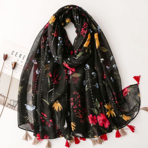 Women's Fashion Flower Voile Polyester Winter Scarves