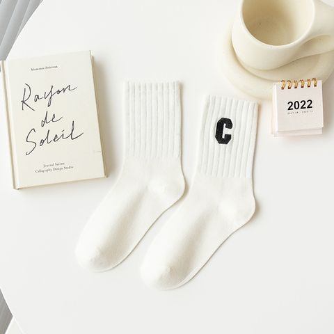 Women's Fashion Letter Solid Color Cotton Crew Socks A Pair