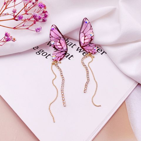 1 Pair Simple Style Butterfly Epoxy Chain Women's Drop Earrings