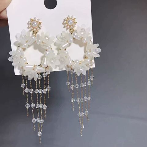1 Pair Fashion Tassel Flower Artificial Crystal Imitation Pearl Women's Chandelier Earrings