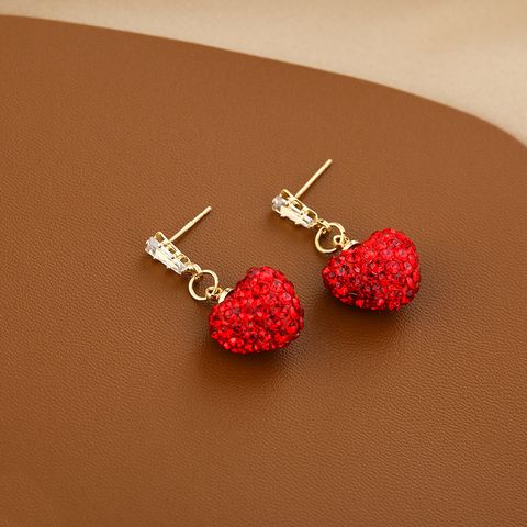 1 Pair French Style Simple Style Heart Shape Alloy Drop Earrings