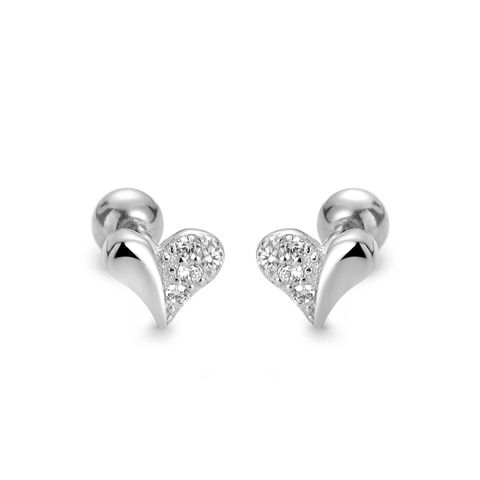 Fashion Heart Shape Silver Plating Inlay Zircon Ear Studs 1 Pair