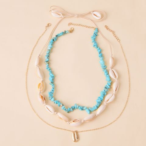 1 Set Fashion Irregular Alloy Shell Beaded Women's Necklace