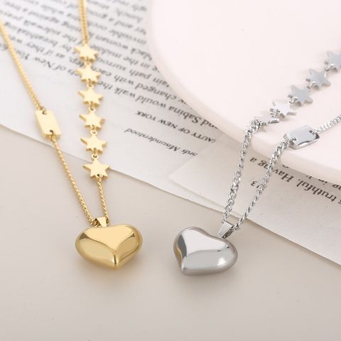 Fashion Star Heart Shape Titanium Steel Plating Pendant Necklace 1 Piece