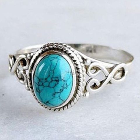 1 Piece Fashion Oval Alloy Plating Hollow Out Inlay Turquoise Women's Rings