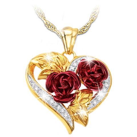 1 Piece Fashion Heart Shape Rose Alloy Plating Inlay Rhinestones Women's Pendant Necklace