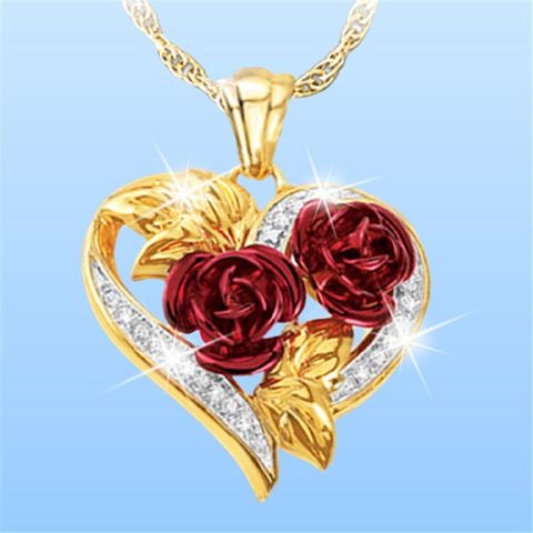 1 Piece Fashion Heart Shape Rose Alloy Plating Inlay Rhinestones Women's Pendant Necklace