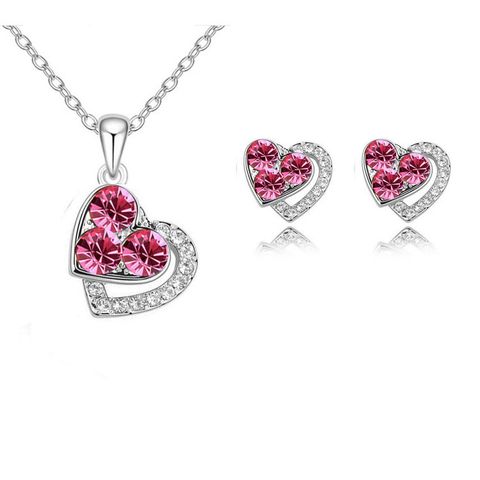 1 Juego Moda Forma De Corazón Aleación Embutido Diamantes De Imitación Día De San Valentín Mujeres Aretes Collar