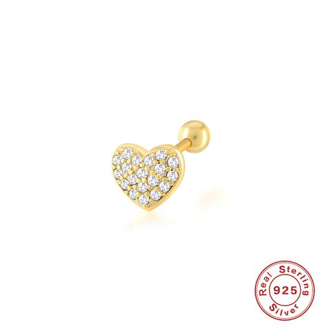 1 Piece Fashion Heart Shape Sterling Silver Inlay Zircon Ear Studs