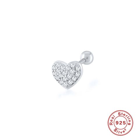 1 Piece Fashion Heart Shape Sterling Silver Inlay Zircon Ear Studs